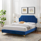 Lit plate-forme Queen en velours performant