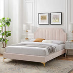 Lit plate-forme Queen en velours performant