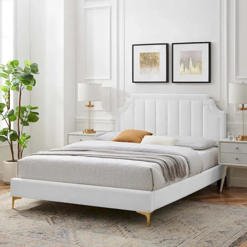 Lit plate-forme Queen en velours performant
