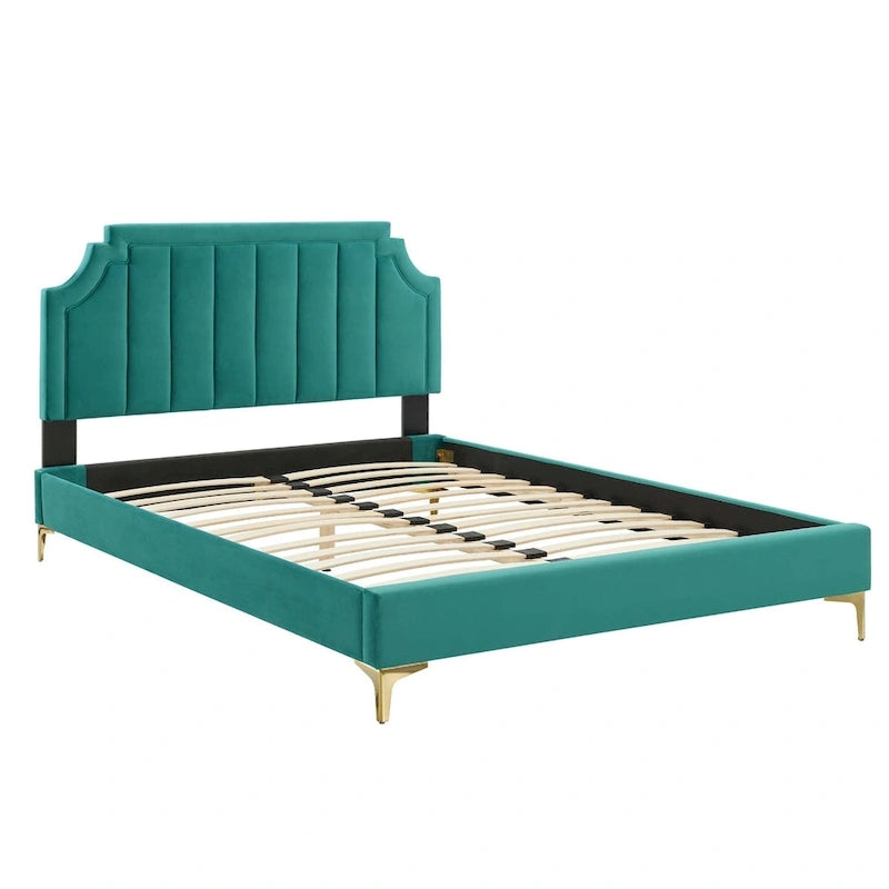 Lit plate-forme Queen en velours performant