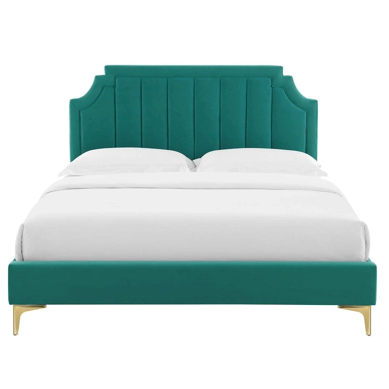Lit plate-forme Queen en velours performant