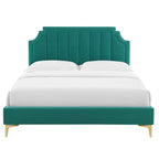 Lit plate-forme Queen en velours performant
