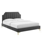 Lit plate-forme Queen en velours performant
