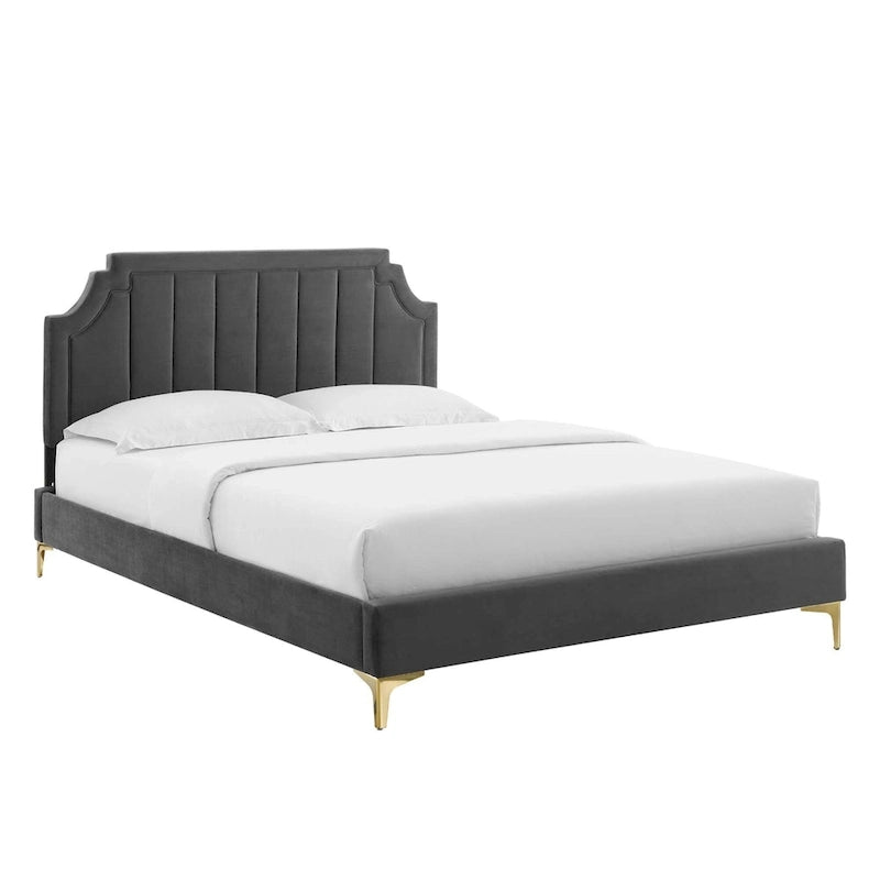 Lit plate-forme Queen en velours performant