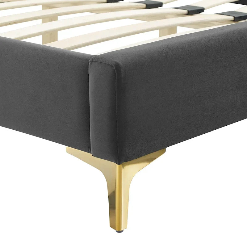 Lit plate-forme Queen en velours performant