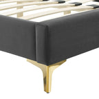 Lit plate-forme Queen en velours performant