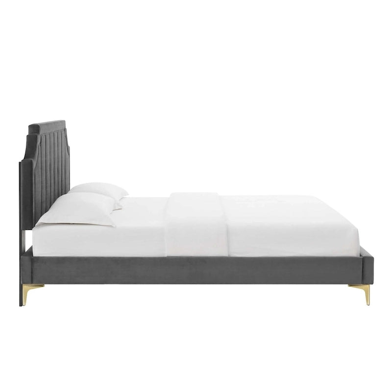 Lit plate-forme Queen en velours performant