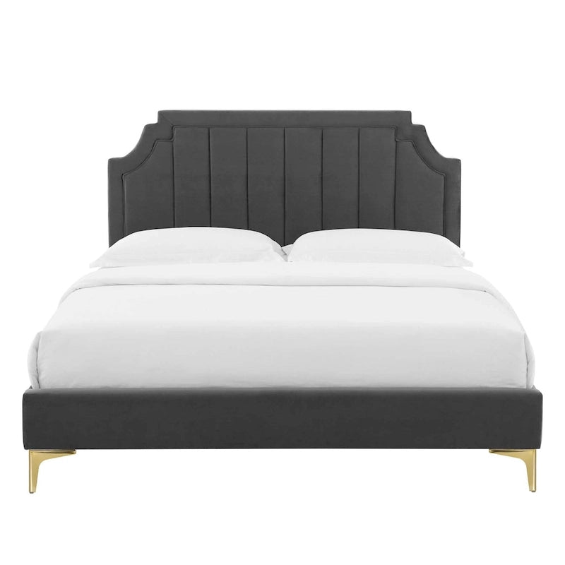 Lit plate-forme Queen en velours performant