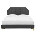 Lit plate-forme Queen en velours performant