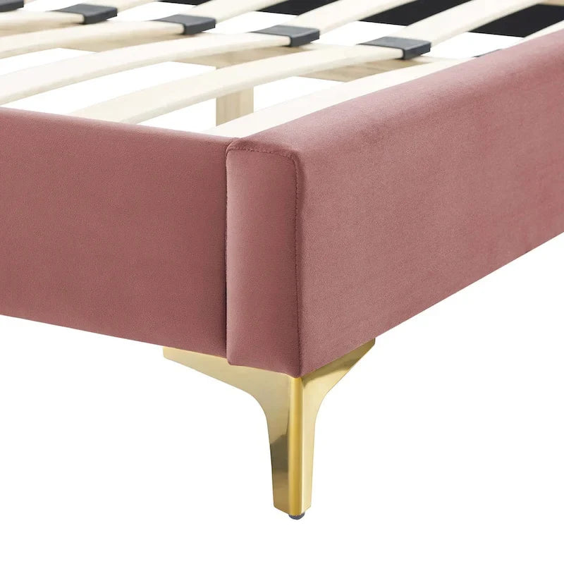 Lit plate-forme Queen en velours performant
