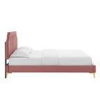 Lit plate-forme Queen en velours performant