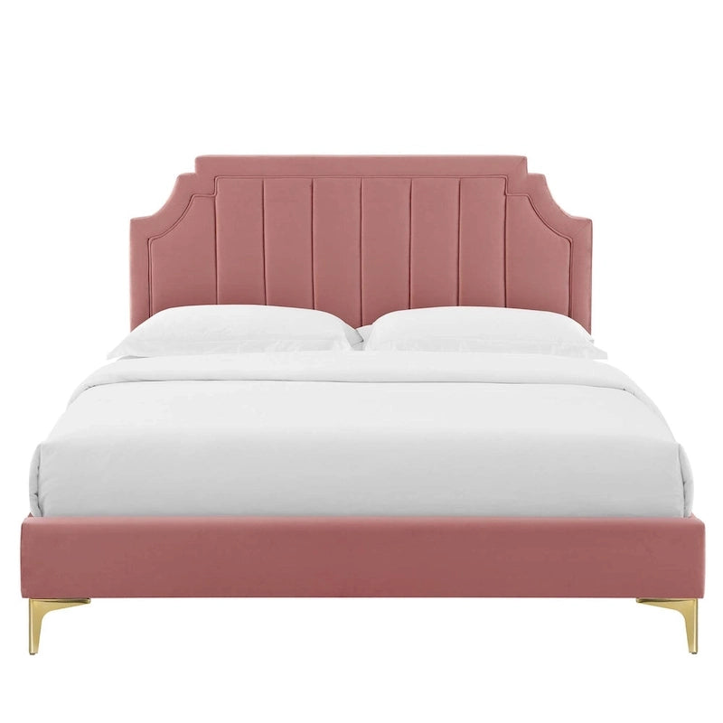 Lit plate-forme Queen en velours performant