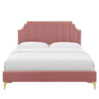 Lit plate-forme Queen en velours performant