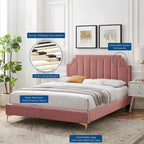 Lit plate-forme Queen en velours performant