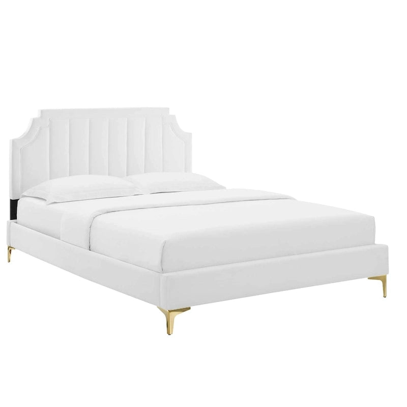 Lit plate-forme Queen en velours performant