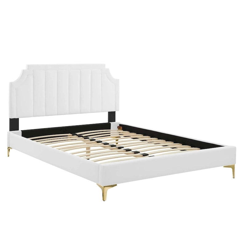 Lit plate-forme Queen en velours performant