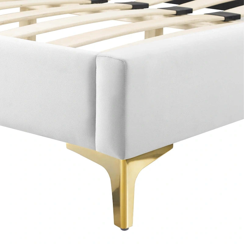 Lit plate-forme Queen en velours performant
