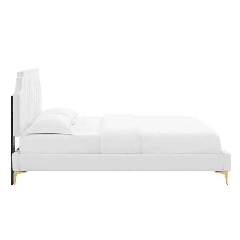 Lit plate-forme Queen en velours performant