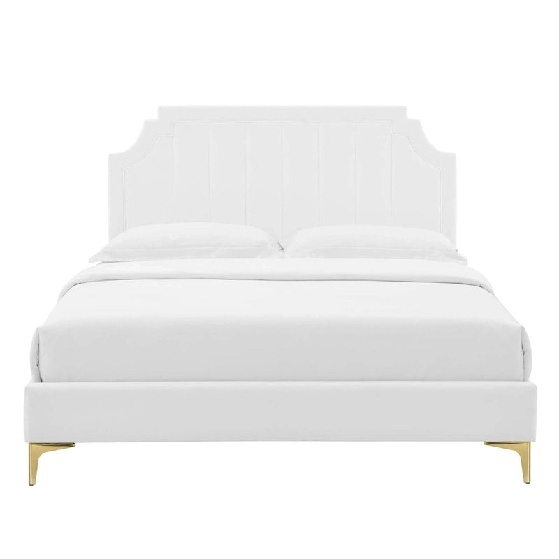 Lit plate-forme Queen en velours performant