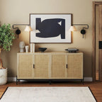 Meuble de rangement bohème pour entrée ou buffet de cuisine, meuble TV ou meuble d'appoint en rotin avec pieds en métal