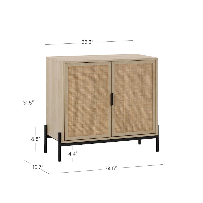 Meuble de rangement bohème pour entrée ou buffet de cuisine, meuble TV ou meuble d'appoint en rotin avec pieds en métal