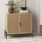 Meuble de rangement bohème pour entrée ou buffet de cuisine, meuble TV ou meuble d'appoint en rotin avec pieds en métal