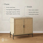 Meuble de rangement bohème pour entrée ou buffet de cuisine, meuble TV ou meuble d'appoint en rotin avec pieds en métal