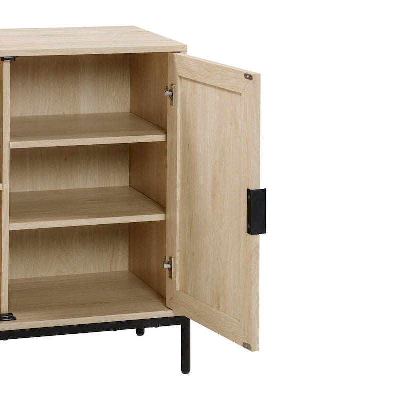 Meuble de rangement bohème pour entrée ou buffet de cuisine, meuble TV ou meuble d'appoint en rotin avec pieds en métal