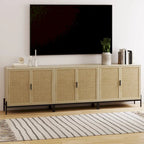 Meuble de rangement bohème pour entrée ou buffet de cuisine, meuble TV ou meuble d'appoint en rotin avec pieds en métal