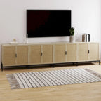 Meuble de rangement bohème pour entrée ou buffet de cuisine, meuble TV ou meuble d'appoint en rotin avec pieds en métal