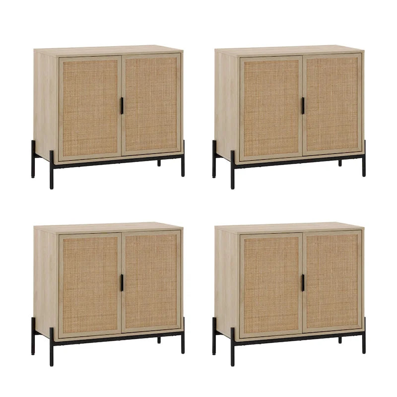 Meuble de rangement bohème pour entrée ou buffet de cuisine, meuble TV ou meuble d'appoint en rotin avec pieds en métal