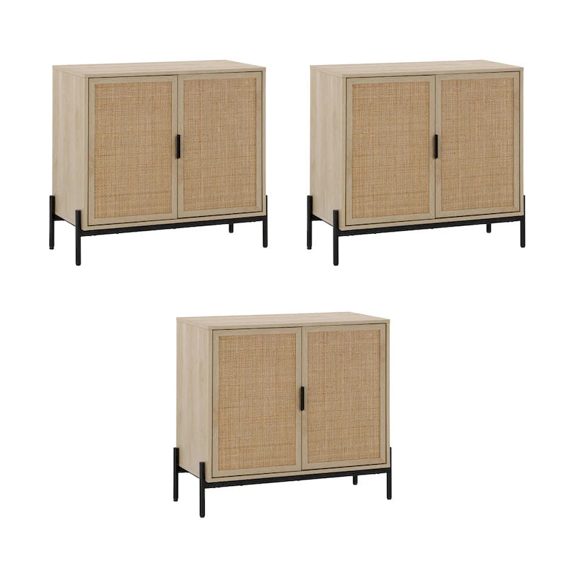 Meuble de rangement bohème pour entrée ou buffet de cuisine, meuble TV ou meuble d'appoint en rotin avec pieds en métal