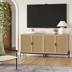Meuble de rangement bohème pour entrée ou buffet de cuisine, meuble TV ou meuble d'appoint en rotin avec pieds en métal
