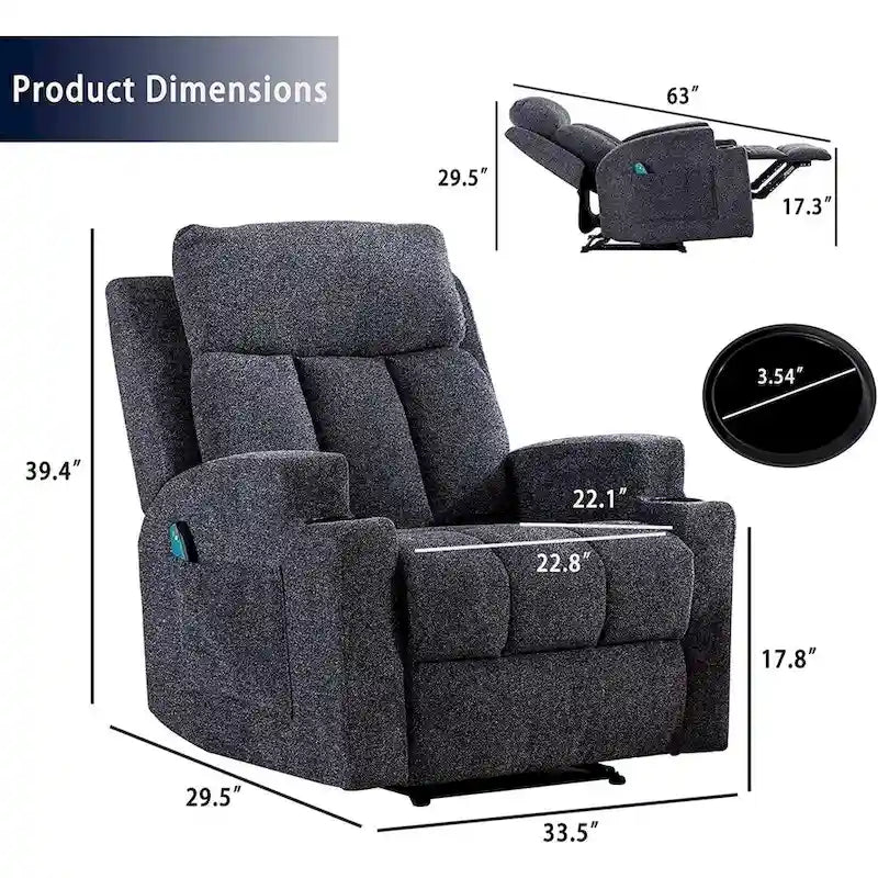Fauteuil inclinable de massage avec chauffage et vibrations, canapé manuel