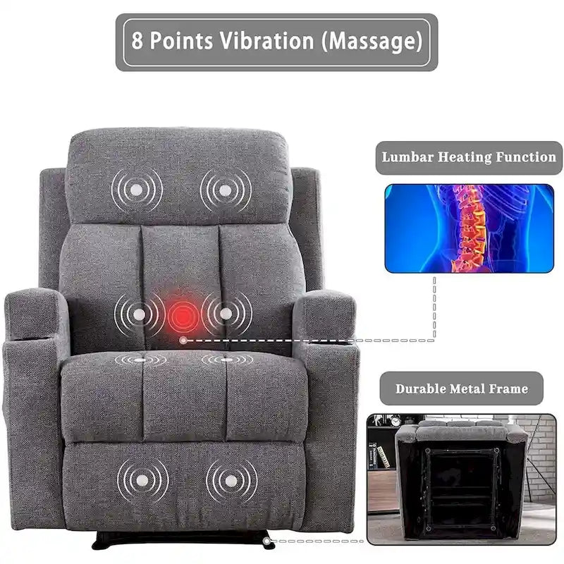 Fauteuil inclinable de massage avec chauffage et vibrations, canapé manuel