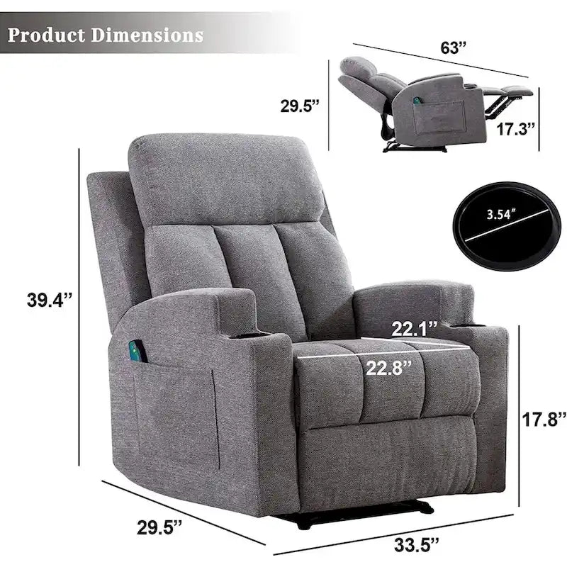 Fauteuil inclinable de massage avec chauffage et vibrations, canapé manuel