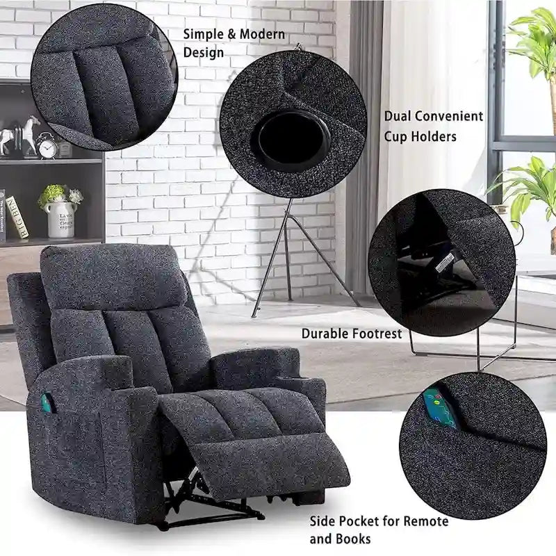 Fauteuil inclinable de massage avec chauffage et vibrations, canapé manuel