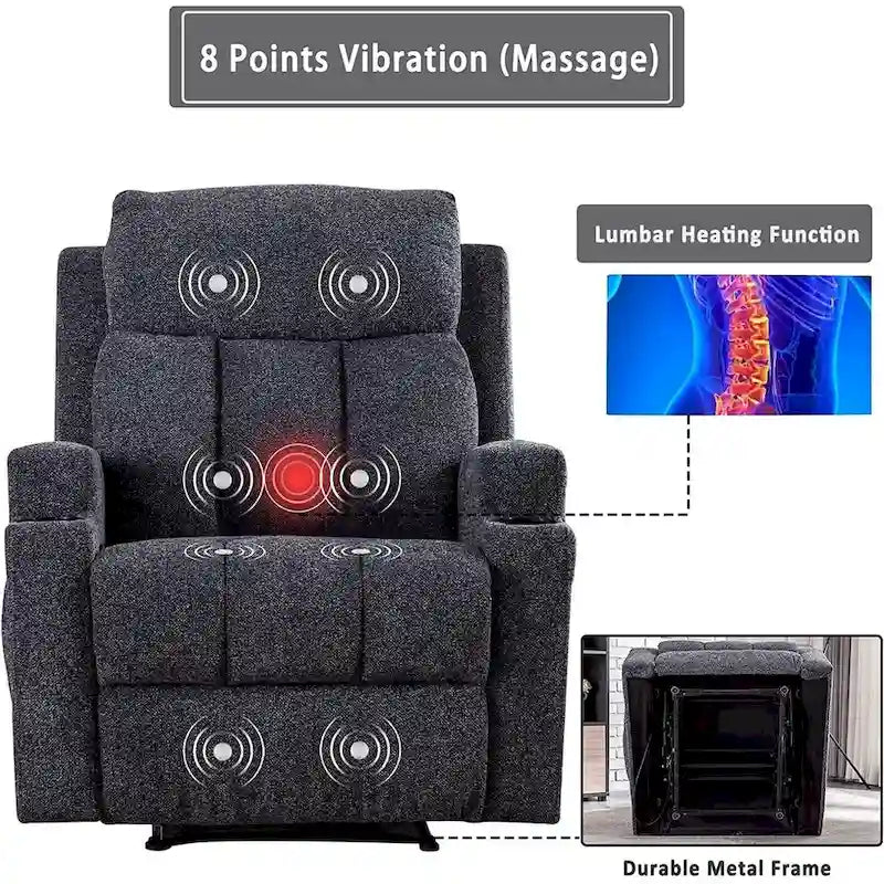 Fauteuil inclinable de massage avec chauffage et vibrations, canapé manuel