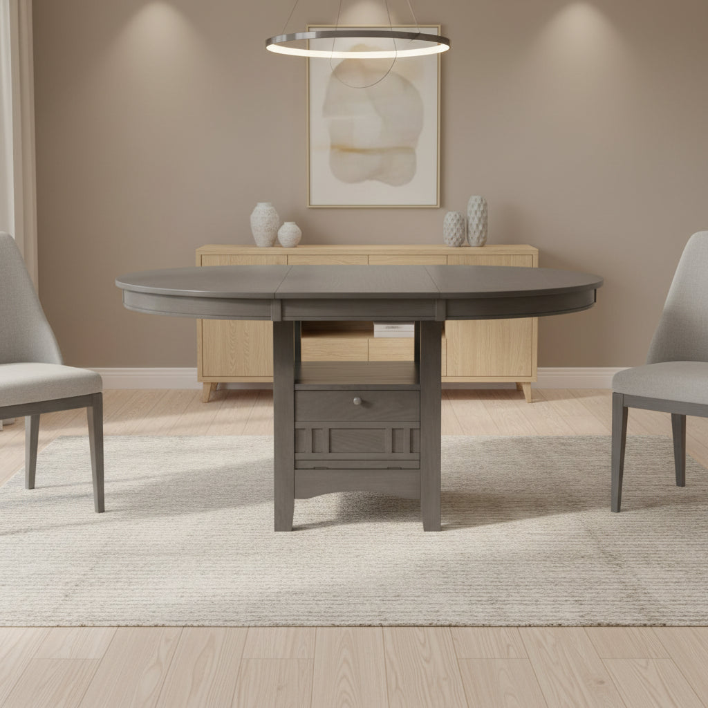 Wood Dining Table With Storage in Medium Grey