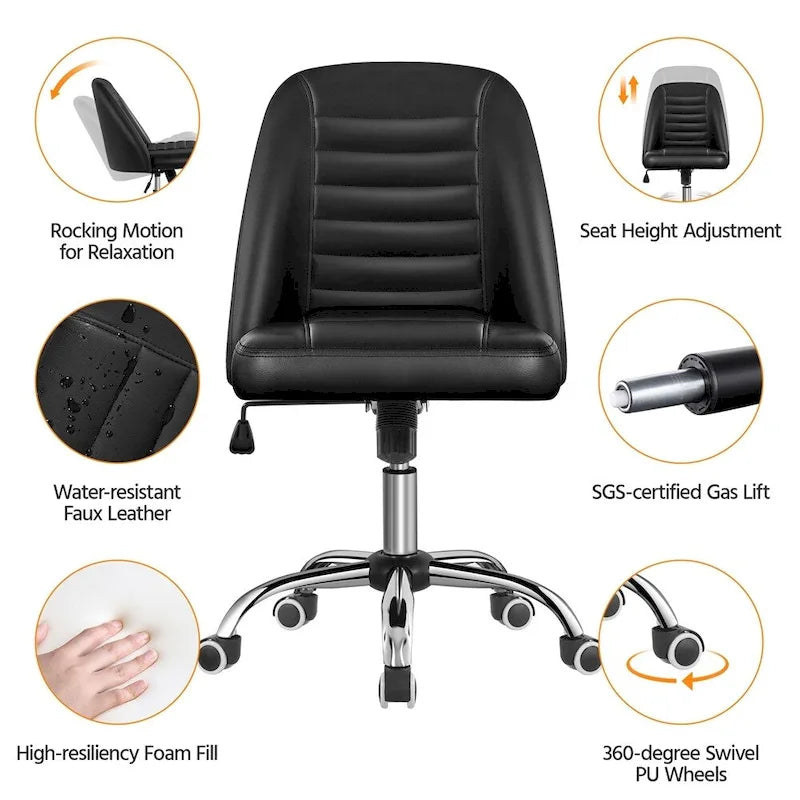 Chaise de bureau mi-hauteur en similicuir, sans accoudoirs, moderne et capitonnée