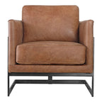 Fauteuil club industriel en cuir cappuccino et fer