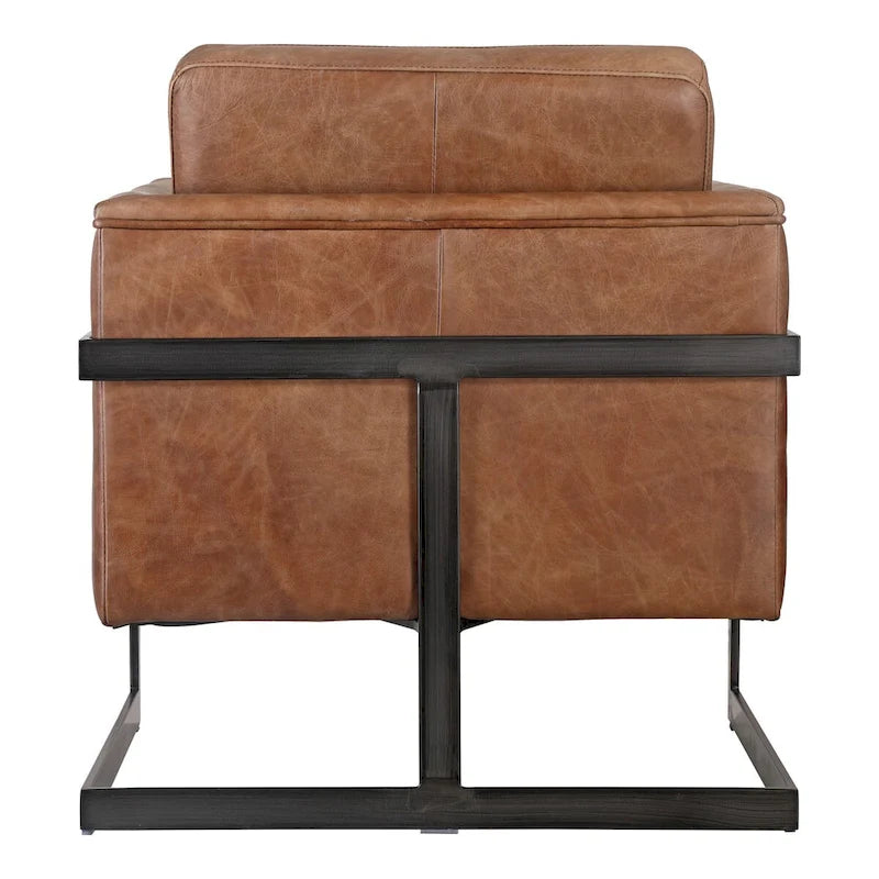 Fauteuil club industriel en cuir cappuccino et fer