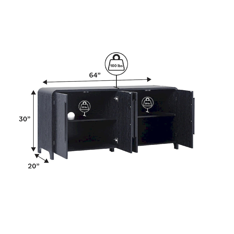 Buffet moderne de 64 pouces avec bords arrondis